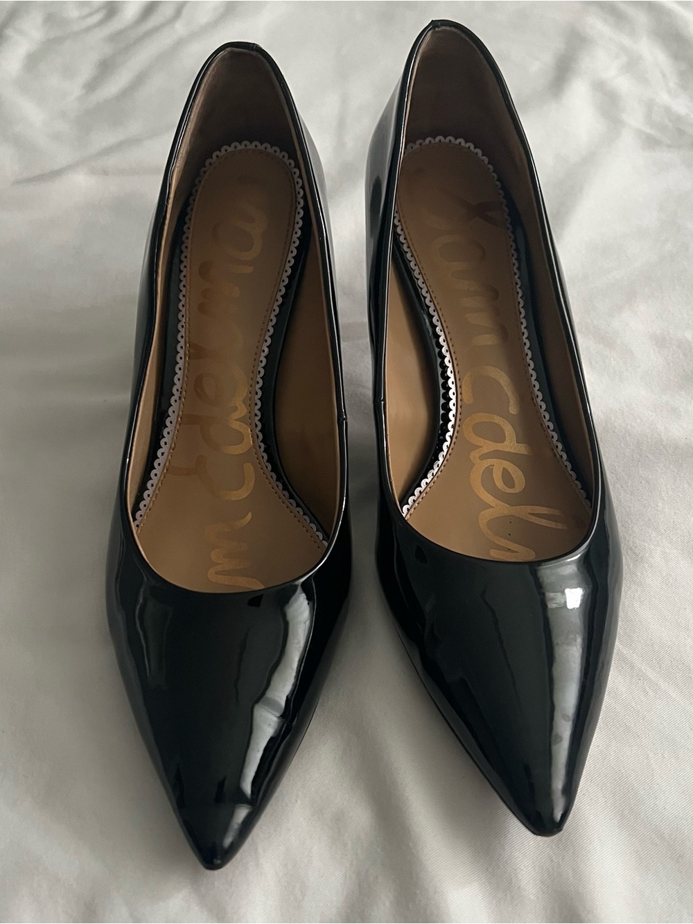 Sam Edelman Black Patent Pointed Toe Kitten Heels - Glossy Finish